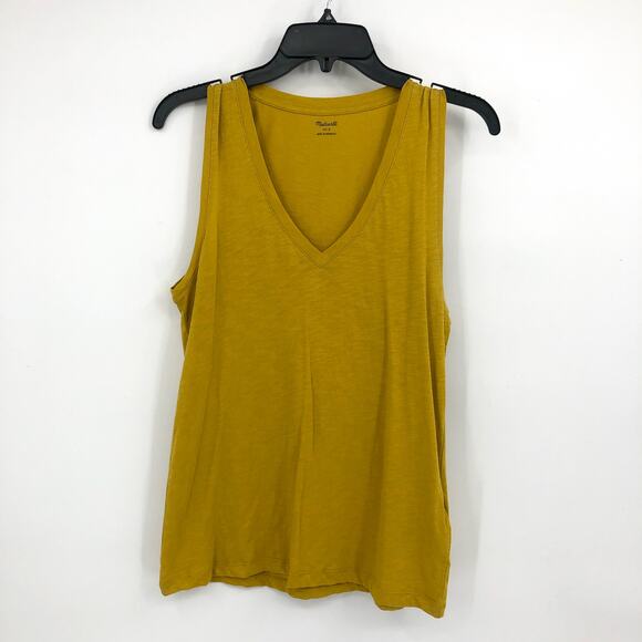 MADEWELL Women Whisper Cotton V Neck Tank Small Mustard Yellow NWOT - Picture 2 of 8
